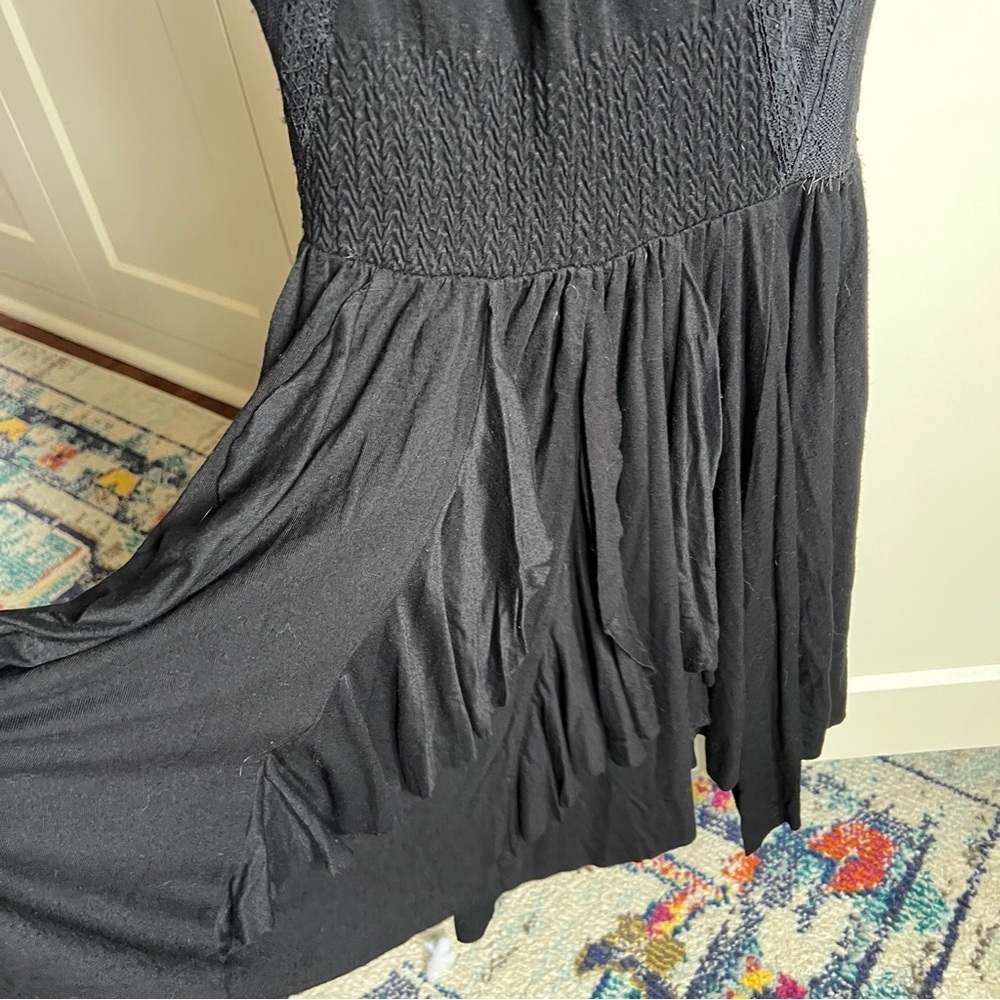 Free People Miss Mini Dress in Black with Smocked Waist and Lace Trim small - Picture 8 of 10